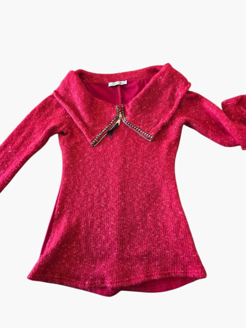 Zone Bleue Paris Vintage Silk Knit Red Off Shoulder Asymmetrical Zip Sweater XS - Picture 8 of 14